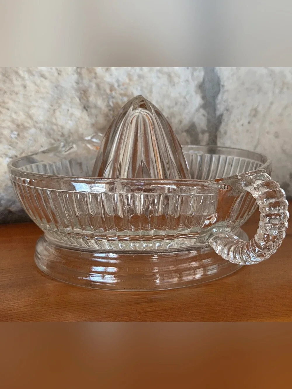 Vintage Anchor Hocking Clear Glass Juicer Reamer Ribbed Bowl & Handle